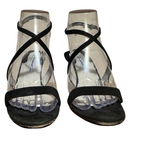 Brian Atwood Black Suede Strappy Healed Sandals Sz 6, Heel 4” - Picture 3 of 8